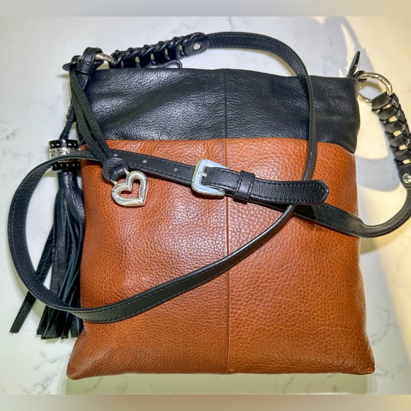 Brighton Handbags - BRIGHTON pebbled leather black and brown crossbody purse bag